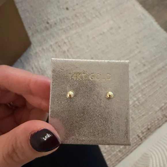 14K Gold Ball Earrings - Picture 2 of 4